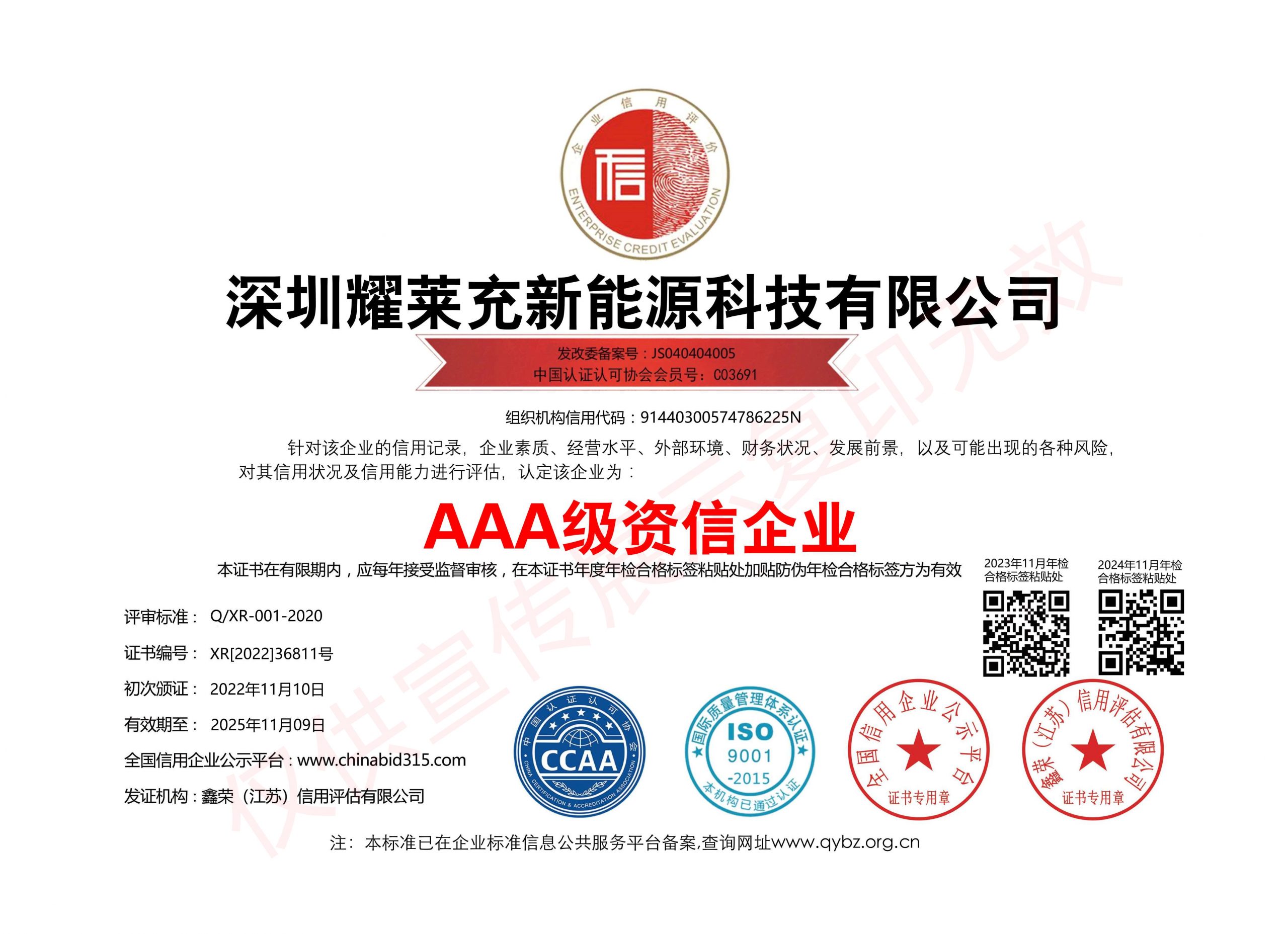 AAA級資信企業證書